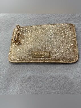 Jimmy Choo Glittery Gold Coin Purse JC Logo Charm 3x5